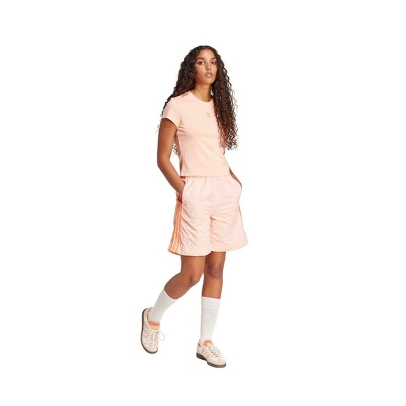New Adidas Originals Women's ESS Slim Tee T-Shirt Trefoil Logo Glow peach M - Picture 1 of 12